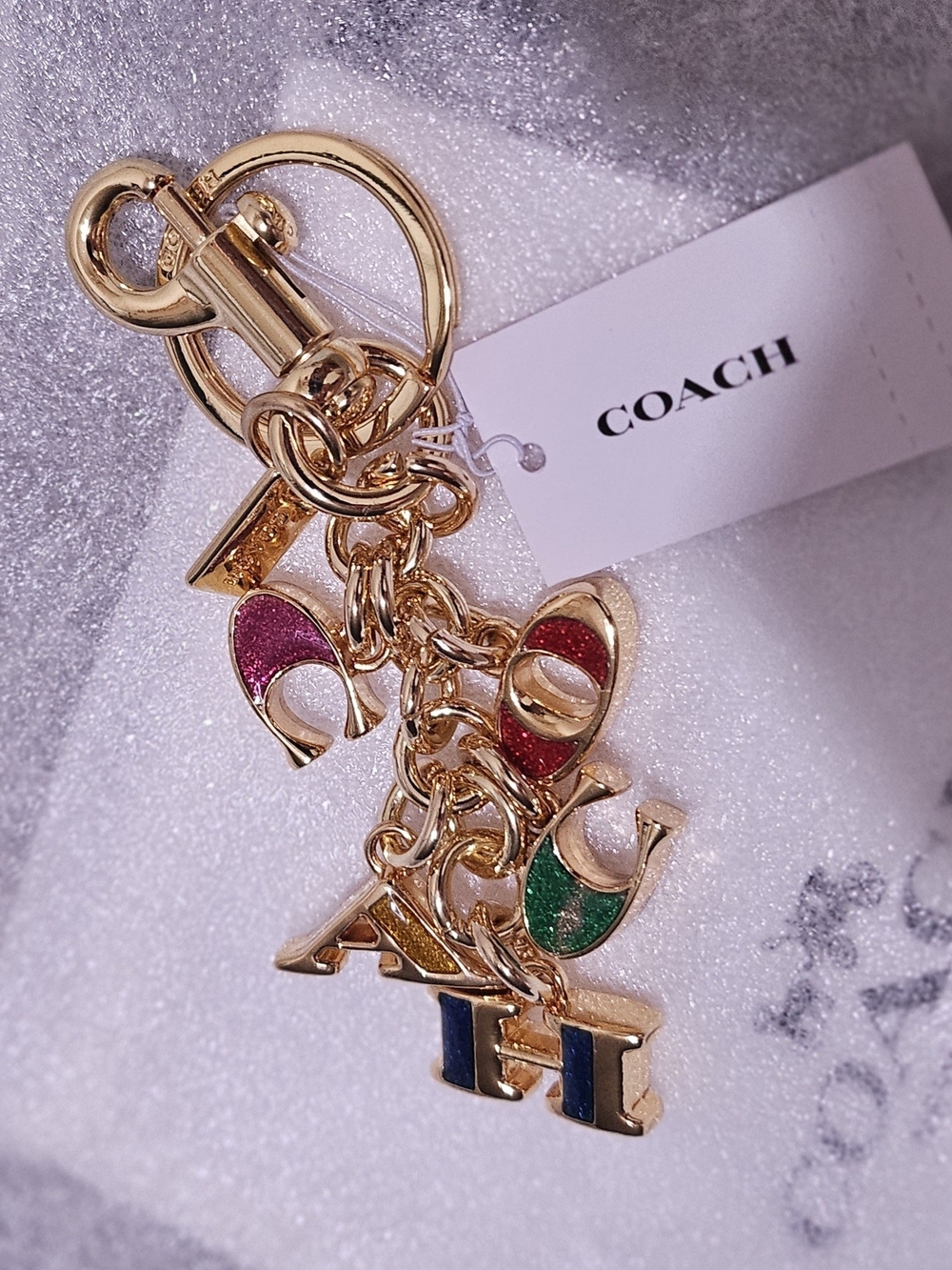 Coach Gold-Tone Multi-Color Enamel Letter Charm Keychain